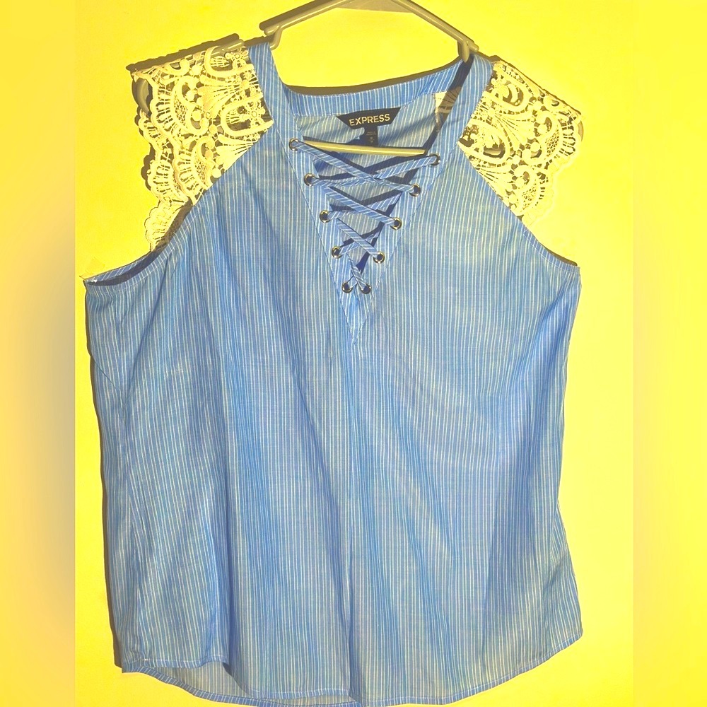 Express Blue blouse with White lace